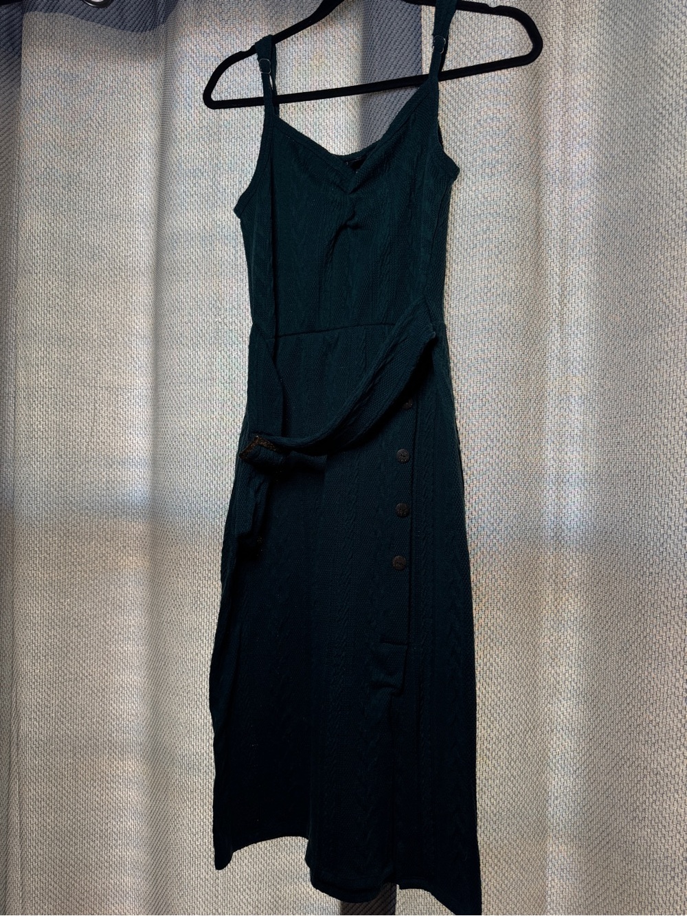 Green Sweater Midi Dress with Brown Buttons